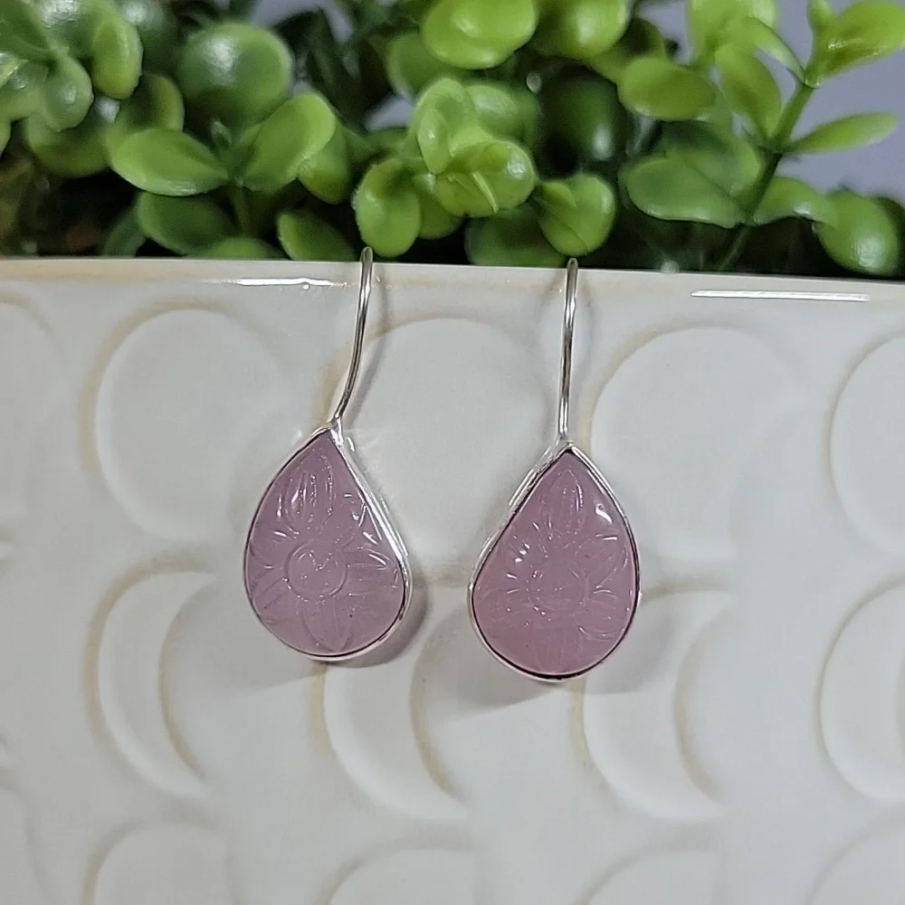 Floral Etched Glass Drop Earrings, lilac - Picture 6 of 7